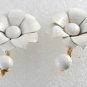 Vintage Pair White Metal 1960's Flower Clip On Earrings Jewelry