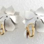 Vintage Pair White Metal 1960's Flower Clip On Earrings Jewelry
