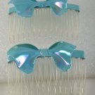 Vintage Hair Comb Pair Blue Bows Side Comb Toppers Hair Accessorie