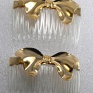 Vintage Clear Plastic Hair Comb Gold Metal Bow Topper Hair Accessorie
