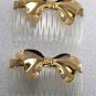 Vintage Clear Plastic Hair Comb Gold Metal Bow Topper Hair Accessorie