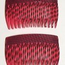 Vintage Hair Comb Pair Made in France Black Pink Pinstirpe Accessorie