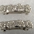 Vintage Hair Barrettes Pair Four Flower Silver Plated Metal Hair Accessories