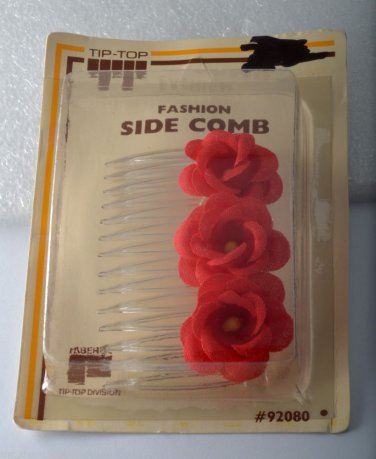 Vintage Tip Top Fashion Side Comb Hair Comb Red Flower MAde in USA NOC