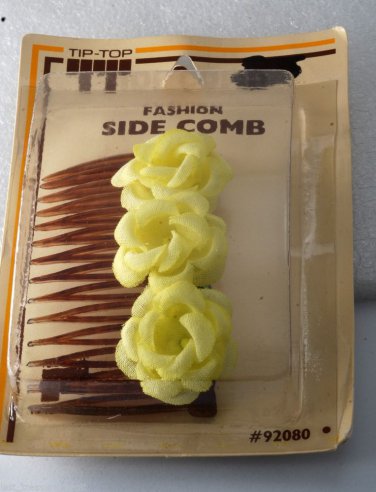 Vintage Tip Top Fashion Side Comb Hair Comb Yellow Flower MAde in USA NOC