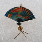 Vintage Enamel Fan Pendant Pin Broach Jewelry Silver Metal