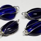 Vintage Cobalt Blue Glass Silver Wire Connector Bead Finding