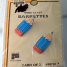 Vintage Tip Top Hair Barrette Enamel Pencil Pair Faberge Wire Back Blue NOC