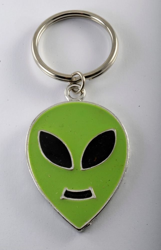 Vintage Enamel Alien Green Alien Keychain Silver Extraterrestrial Accessory