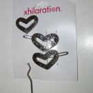 Xhilaration  Heart Hair Stick Hair Barrette Pair Set Silver Tone Metal NOC