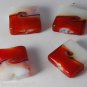 VinTage Set of 4 White Red Square Glass Bead Findings Drilled Through