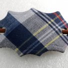Vintage Hair Slide STick Barrette Plaid Fabric on Leather Wood Accessorie