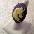 LTV Creation "Purple Unicorn" Ring Industrial Raw Brass Metal Resin Cast Cameo
