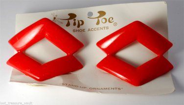 Vintage Red Tip Toe SHoe Clips Art Deco Style Plastic Shoe Accessories