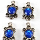 Vintage Silver Metal Blue Glass Gem Pendant Copyright ID Jewelry Making Finding