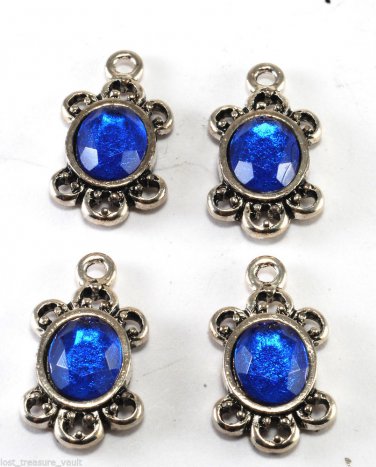 Vintage Silver Metal Blue Glass Gem Pendant Copyright ID Jewelry Making Finding