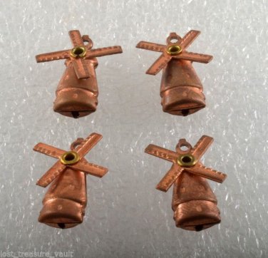 Vintage Set of 4 Wind Mill Moving Blades Copper STamping Pendant Jewelry Making