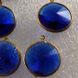 Vintage Faceted Dangle Beads Blue Plastic Brass Lot of 6 Jewelry Making 18mm