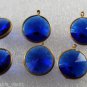 Vintage Faceted Dangle Beads Blue Plastic Brass Lot of 6 Jewelry Making 18mm