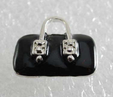 Black Handbag Pocketbook Magnet Silver Metal Black Enamel Accessorie
