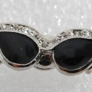 Black 60's Style Cat Eye Sunglasses Magnet Silver Metal Black Enamel Rhinestone