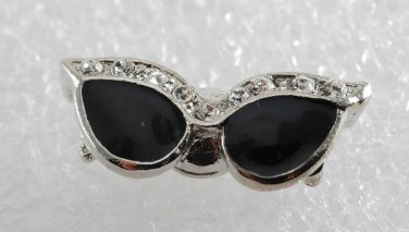 Black 60's Style Cat Eye Sunglasses Magnet Silver Metal Black Enamel Rhinestone