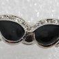 Black 60's Style Cat Eye Sunglasses Magnet Silver Metal Black Enamel Rhinestone
