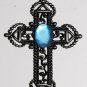 Vintage Silver Blue Glass Stone Large Cross Pendant