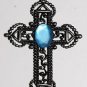 Vintage Silver Blue Glass Stone Large Cross Pendant