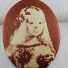 VTG Screen Printed Satin Oval Plastic Velazquez Infanta Margarita Finding Brown