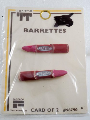 Vintage Tip Top Hair Barrette LipStick Pair Faberge Wire Back Red NOC Dead Stock