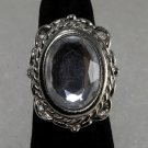 Vintage Silver Metal Adjustable Glass Stone Ring