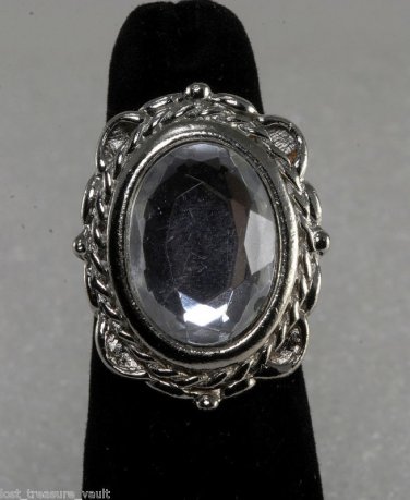 Vintage Silver Metal Adjustable Glass Stone Ring