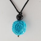 Turquoise Blue Dyed Howlite Carved Stone Adjustable Black Cord  Necklace Jewelry