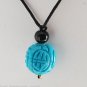 Turquoise Blue Dyed Howlite Carved Stone Adjustable Black Cord Necklace Jewelry