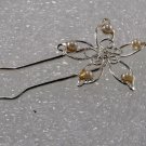 Small Silver Metal Faux Pearl Small Hair Fork Pin New