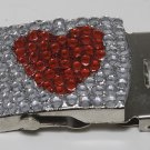 Vintage Rinestone Heart Silver Metal Belt Buckle