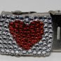 Vintage Rinestone Heart Silver Metal Belt Buckle