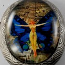 Victorian Style Silver Plated Brass Locket Music Butterfly Glass Dome Cabochon