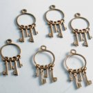 Vintage Raw Brass Metal Jailer Keys Stamping Set of 6 Charms Jewelry Making