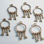 Vintage Raw Brass Metal Jailer Keys Stamping Set of 6 Charms Jewelry Making