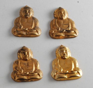 Vintage Raw Brass Metal Buddha Stamping Set of 4 Scrap Book Jewelry Making