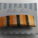 Bella Luxe Wooden Hair Barrette Rectangle Striped New on Card Silver Clip