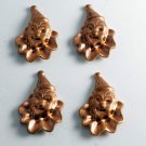 Vintage Raw Brass Metal Circus Clown Stamping Set of 4 Scrap Book Jewelry Making