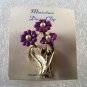Vintage Purple Flower Dress Clip Gold Tone Metal Faux Pearl