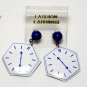 Vintage Blue and White Metal Clock Pierced Earring