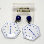Vintage Blue and White Metal Clock Pierced Earring