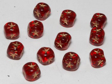 Vintage Red Star Glass Bead Findings Set of 12 Jewelry