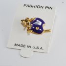 Vintage Made in USA Purple Football Helmet Pin With Angel Gold Metal/Enamel