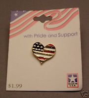 USA HEART PIN ENAMELED RED WHITE BLUE PATRIOTIC VINTAGE